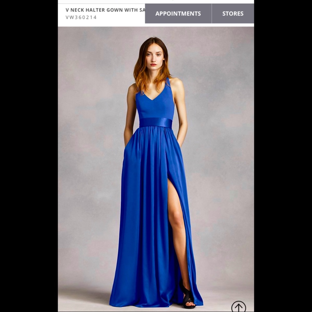 Vera Wang V-Neck Halter Bridesmaid Gown w/ Slit